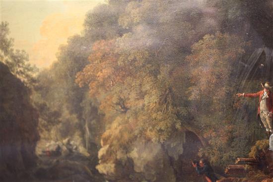 Attributed to William Ashford (1746-1824) Figures overlooking a rocky gorge 18 x 25in.